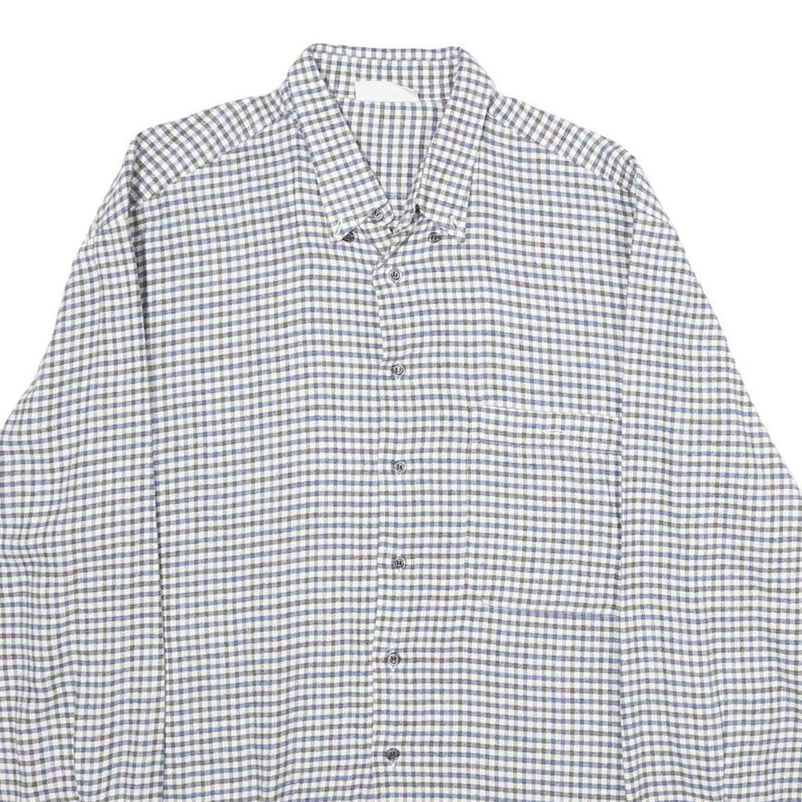 ESCO Mens Blue & White Check Shirt L Cotton Long Sleeve Button Closure