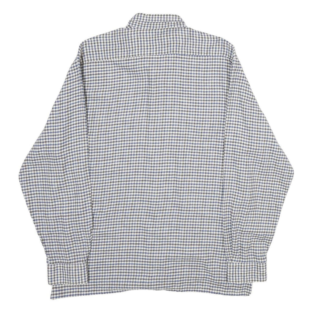 ESCO Mens Blue & White Check Shirt L Cotton Long Sleeve Button Closure