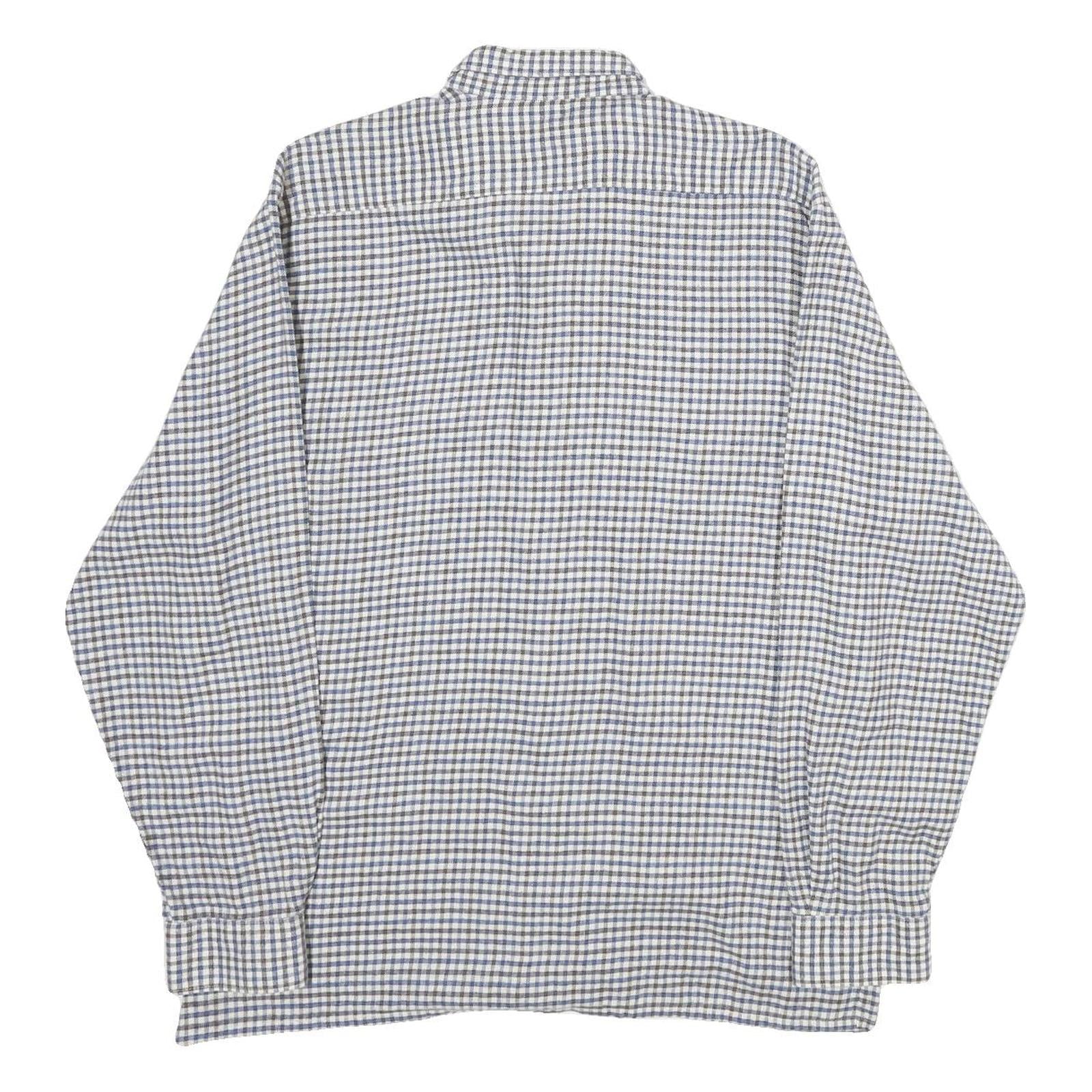 ESCO Mens Blue & White Check Shirt L Cotton Long Sleeve Button Closure