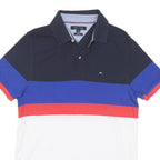 TOMMY HILFIGER Mens Blue Red & White Polo Shirt Short Sleeve M Cotton Blend