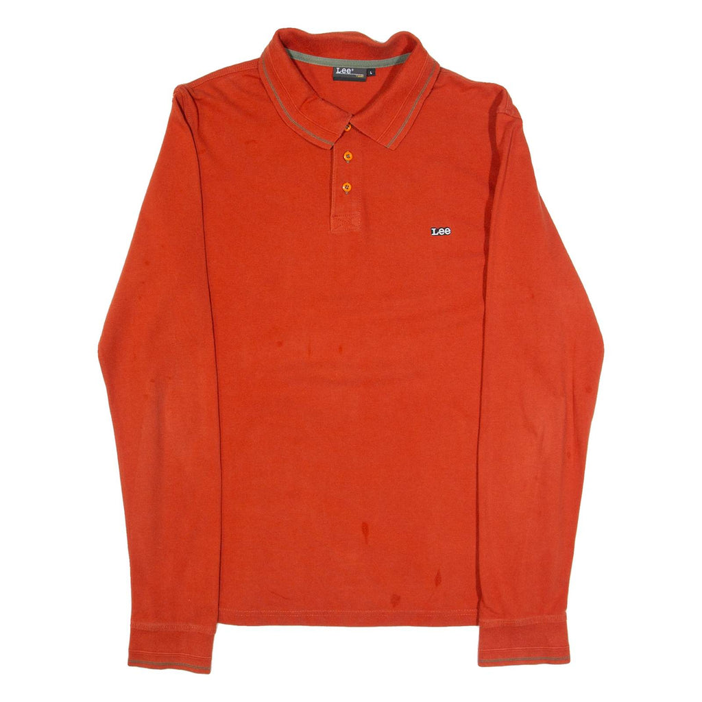 LEE Mens Polo Shirt Orange Long Sleeve L