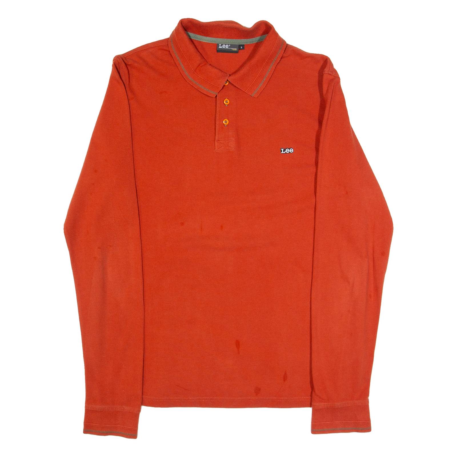 LEE Mens Polo Shirt Orange Long Sleeve L