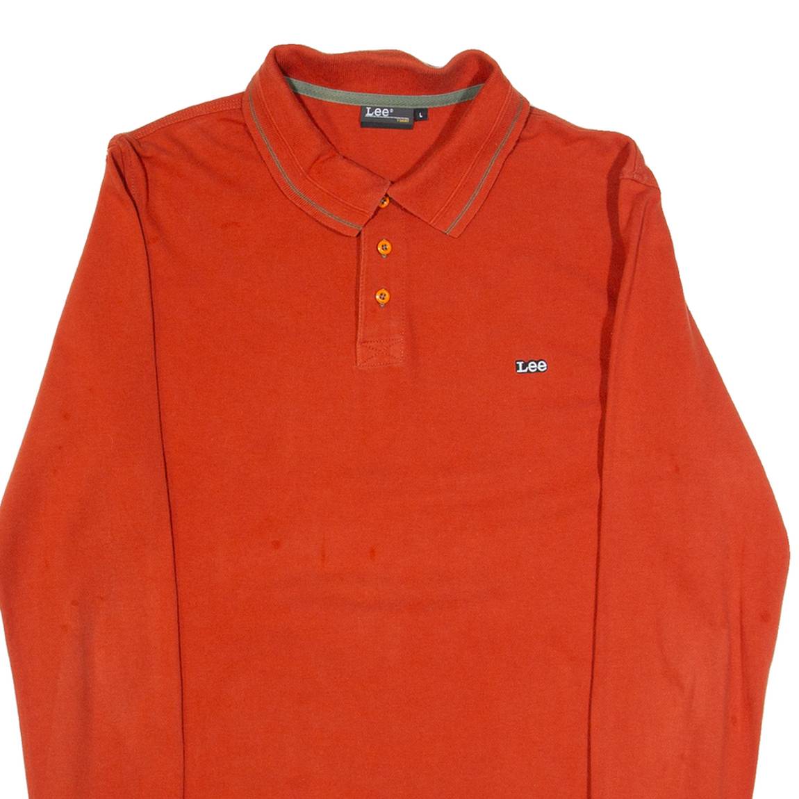 LEE Mens Polo Shirt Orange Long Sleeve L