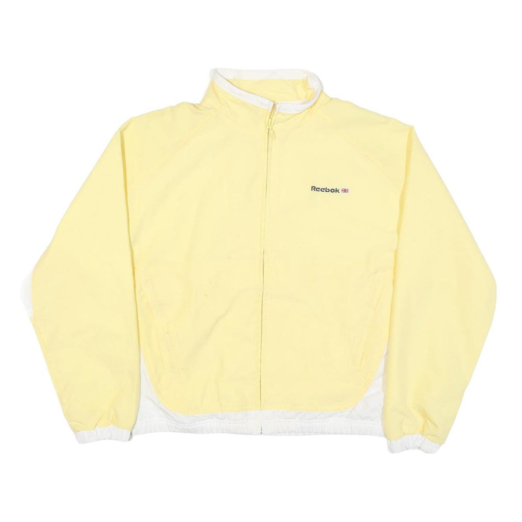 REEBOK Mens Yellow & White Zip Jacket M Polyester Blend Plain Sportswear Casual