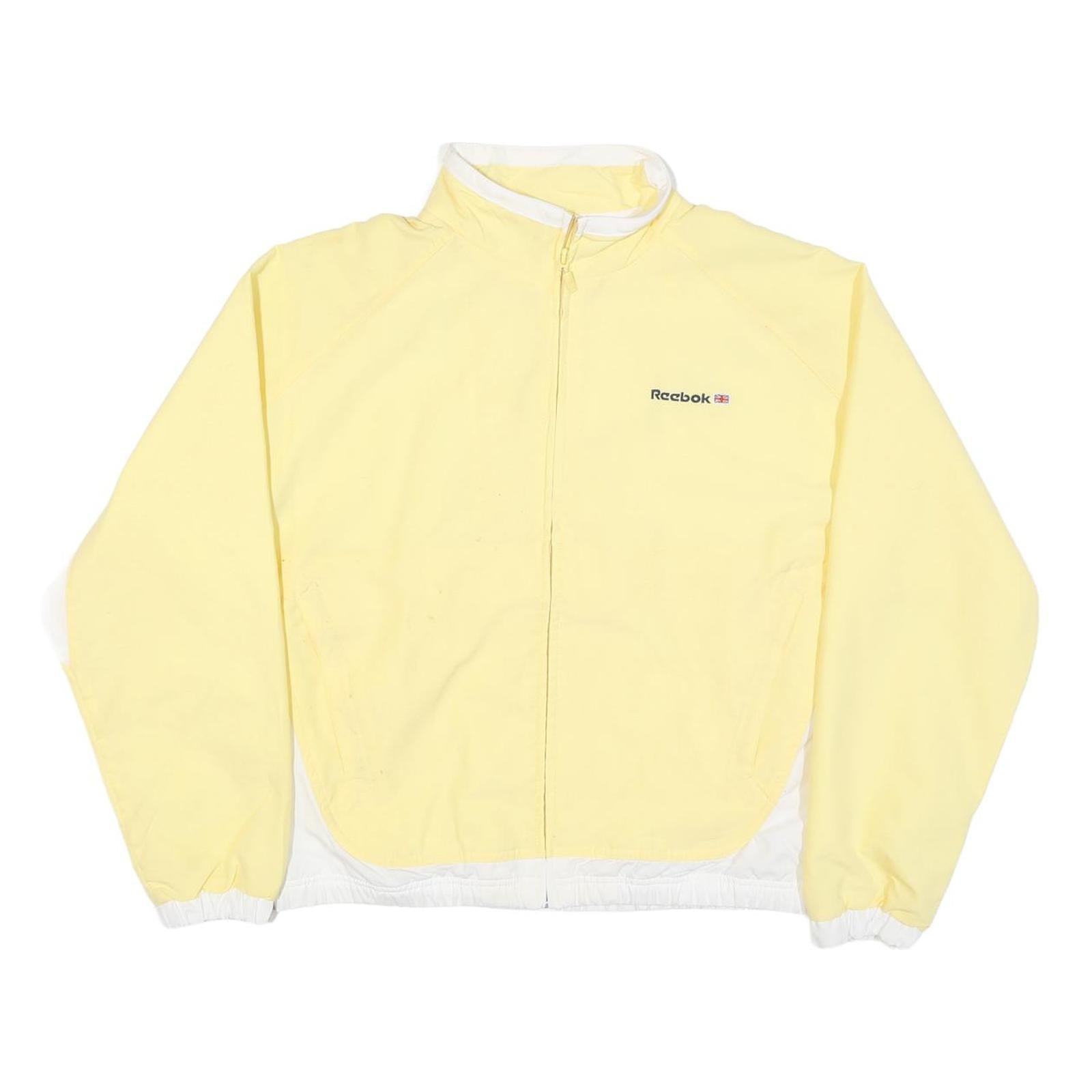 REEBOK Mens Yellow & White Zip Jacket M Polyester Blend Plain Sportswear Casual