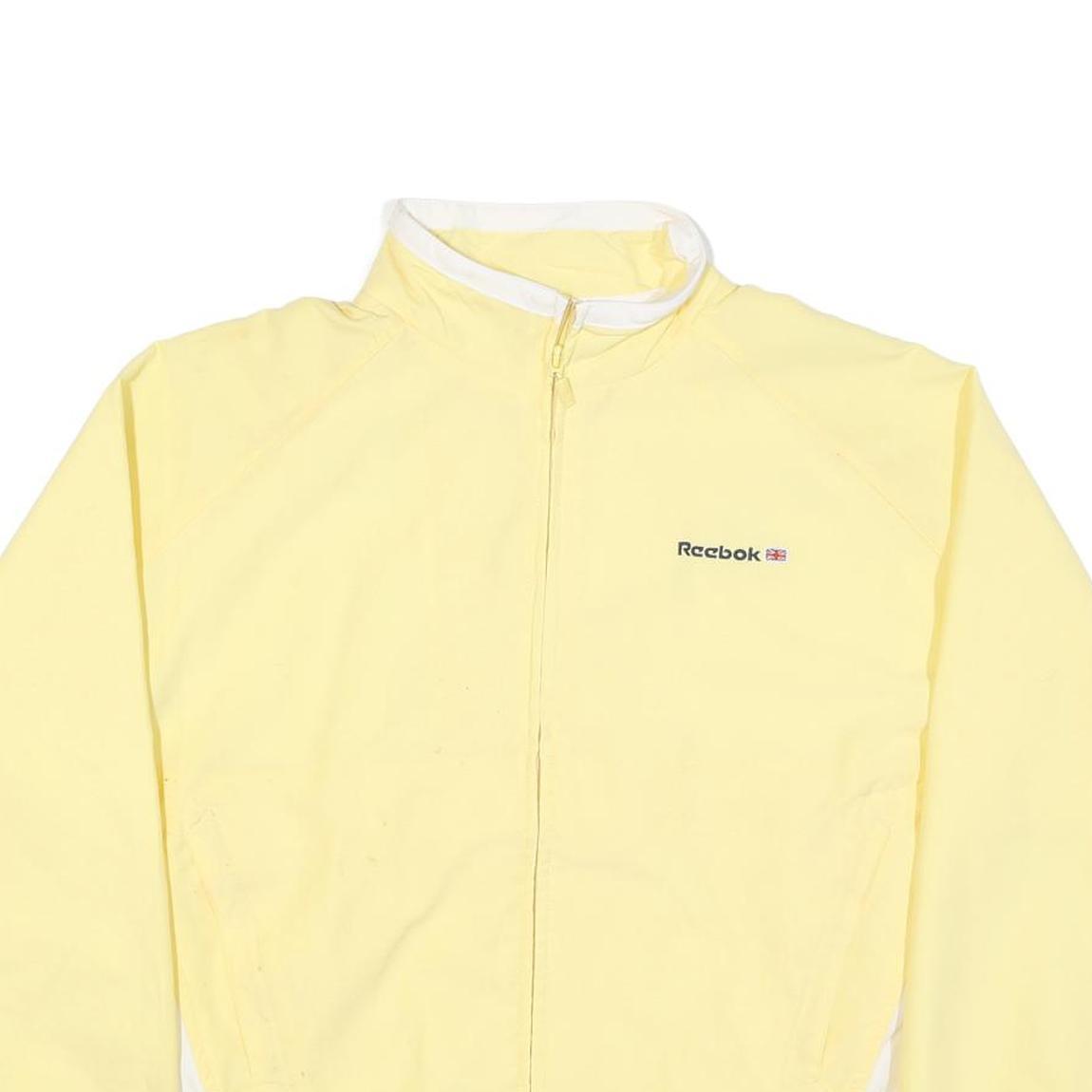 REEBOK Mens Yellow & White Zip Jacket M Polyester Blend Plain Sportswear Casual