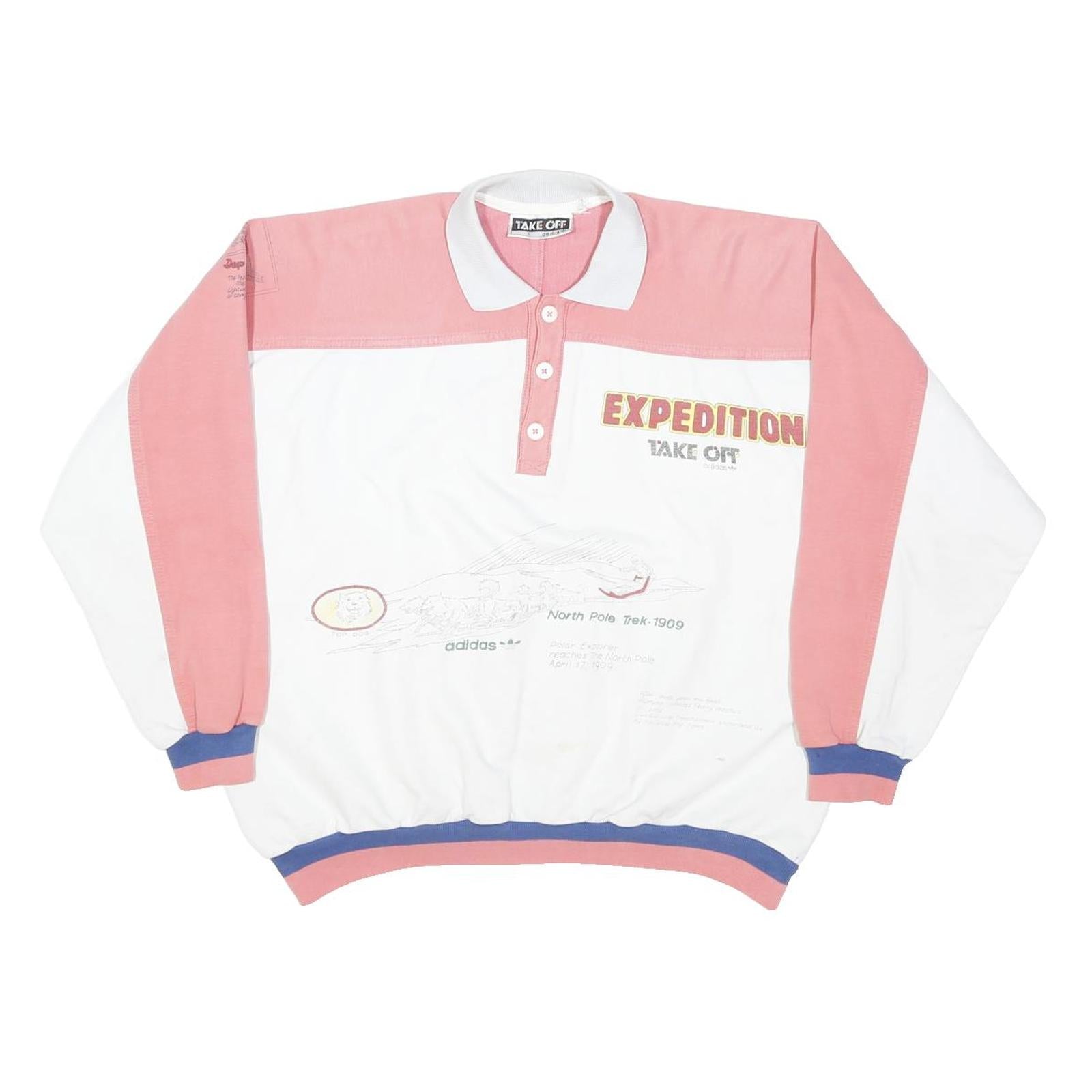 TAKE OFF ADIDAS ORIGINALS Womens White & Pink Expedition Collar 2XL Sweatshirt