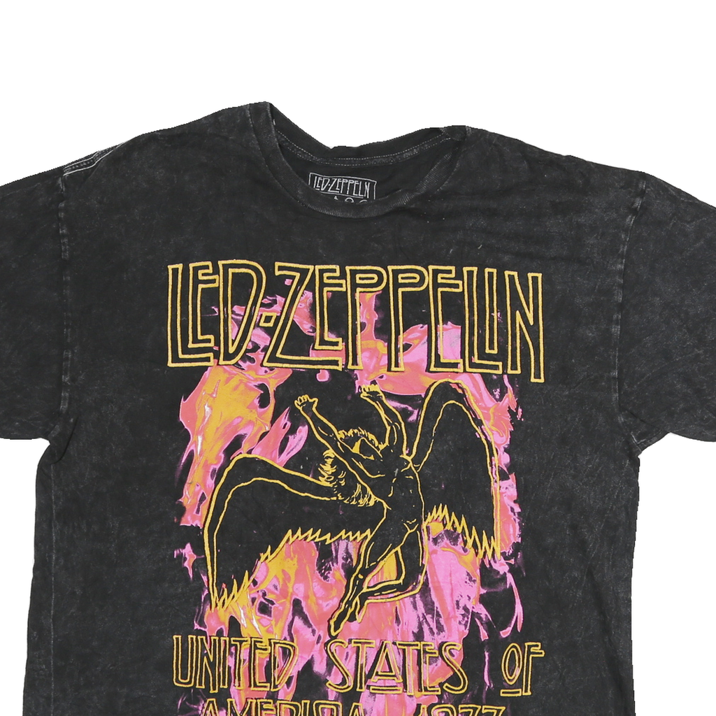 LED ZEPPELIN Mens Black United States Of America 1977 Graphic T-Shirt M Short
