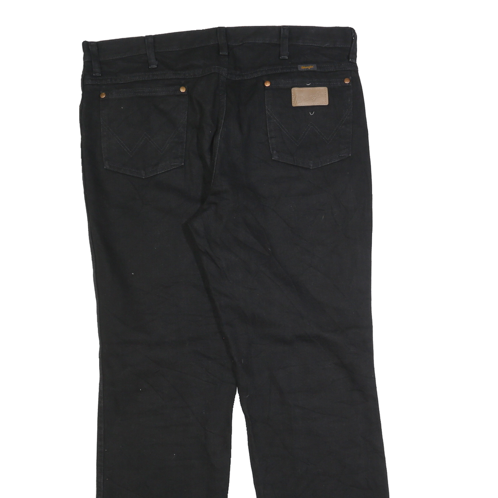 WRANGLER Mens Black Regular Straight Denim Dark W36 L32 Cotton Zip Jeans