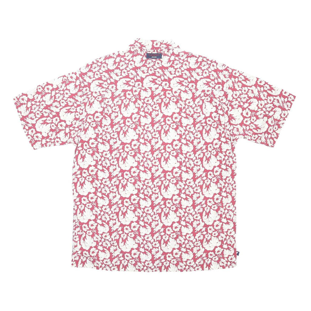TOMMY JEANS Mens Red & White Floral Cotton Shirt L Summer Casual Short Sleeve