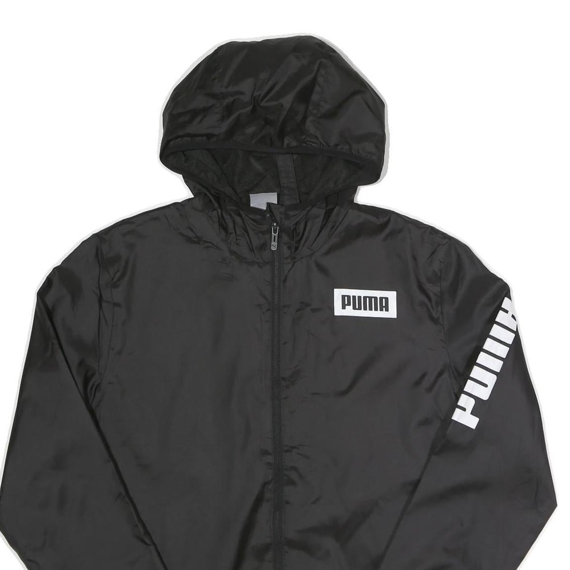 PUMA Mens Black Hoodie Zip Jacket S Polyester Plain Sports Casual Lightweight