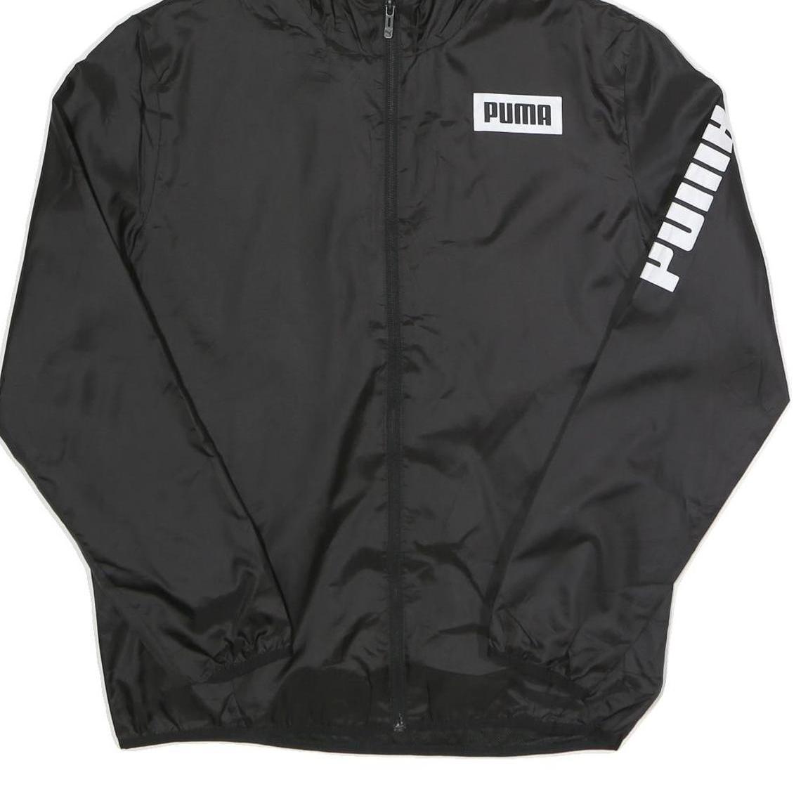 PUMA Mens Black Hoodie Zip Jacket S Polyester Plain Sports Casual Lightweight