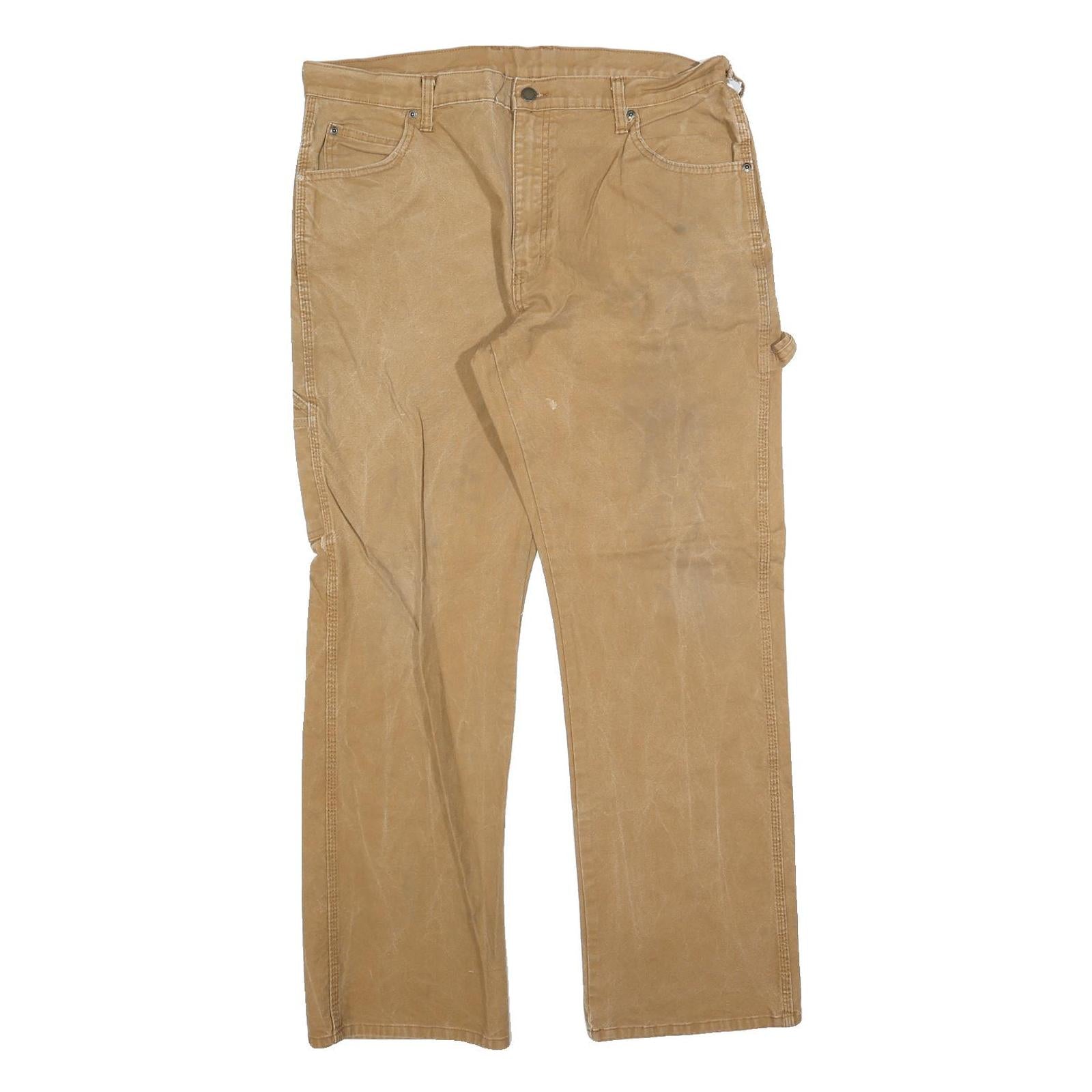 DICKIES Mens Cotton Blend Beige Regular Straight Trousers W36 L32 Workwear
