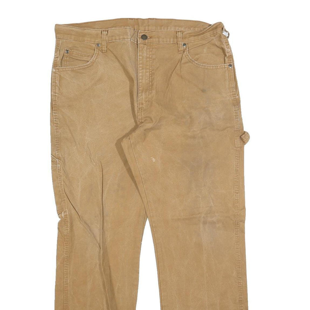 DICKIES Mens Cotton Blend Beige Regular Straight Trousers W36 L32 Workwear