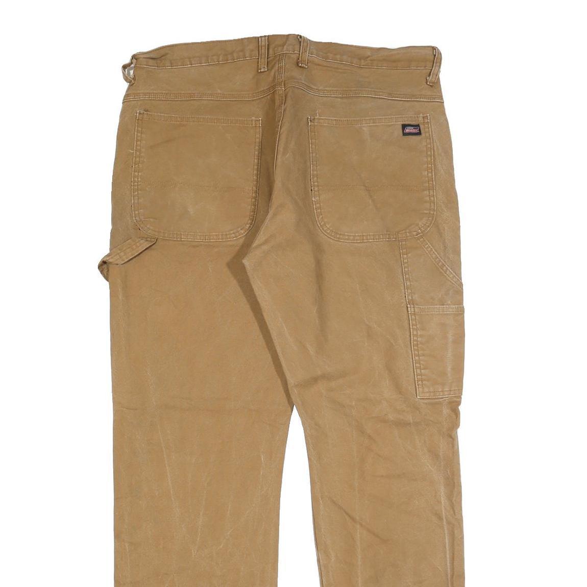 DICKIES Mens Cotton Blend Beige Regular Straight Trousers W36 L32 Workwear