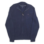 TOMMY HILFIGER Mens Blue Plain Full Zip Crew Neck Basic Knit M Cotton Jumper