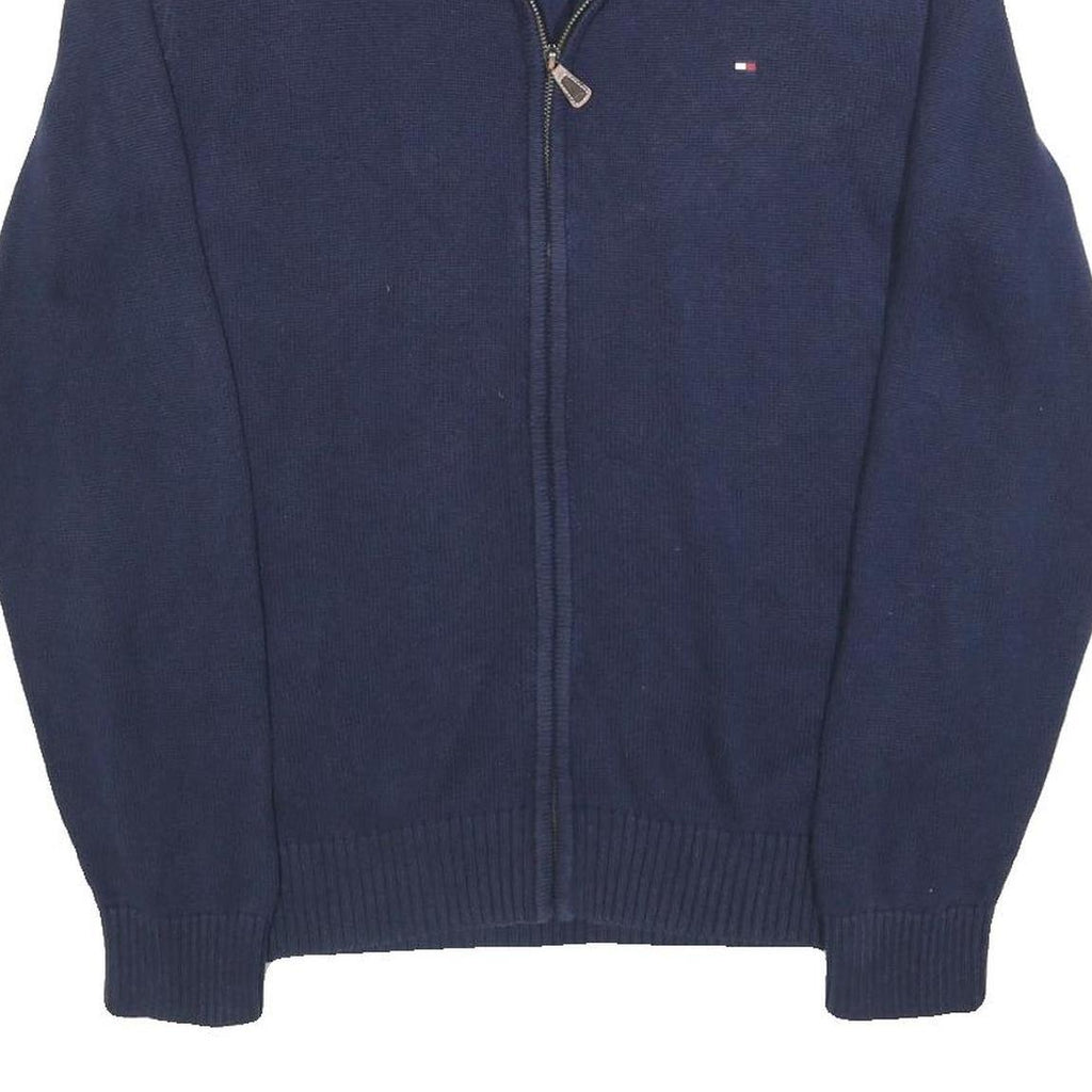 TOMMY HILFIGER Mens Blue Plain Full Zip Crew Neck Basic Knit M Cotton Jumper