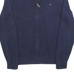 TOMMY HILFIGER Mens Blue Plain Full Zip Crew Neck Basic Knit M Cotton Jumper