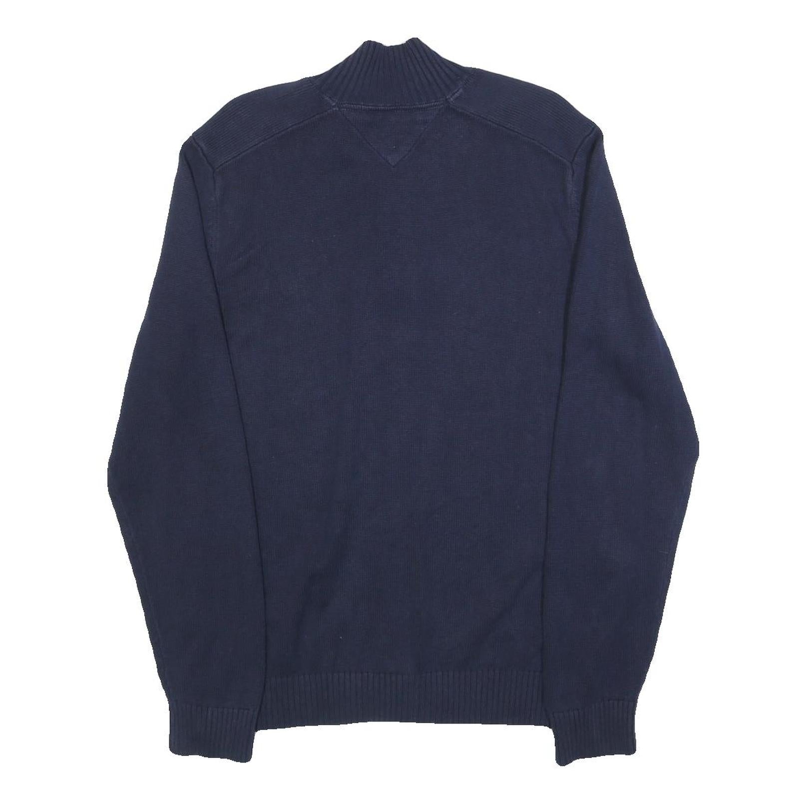 TOMMY HILFIGER Mens Blue Plain Full Zip Crew Neck Basic Knit M Cotton Jumper