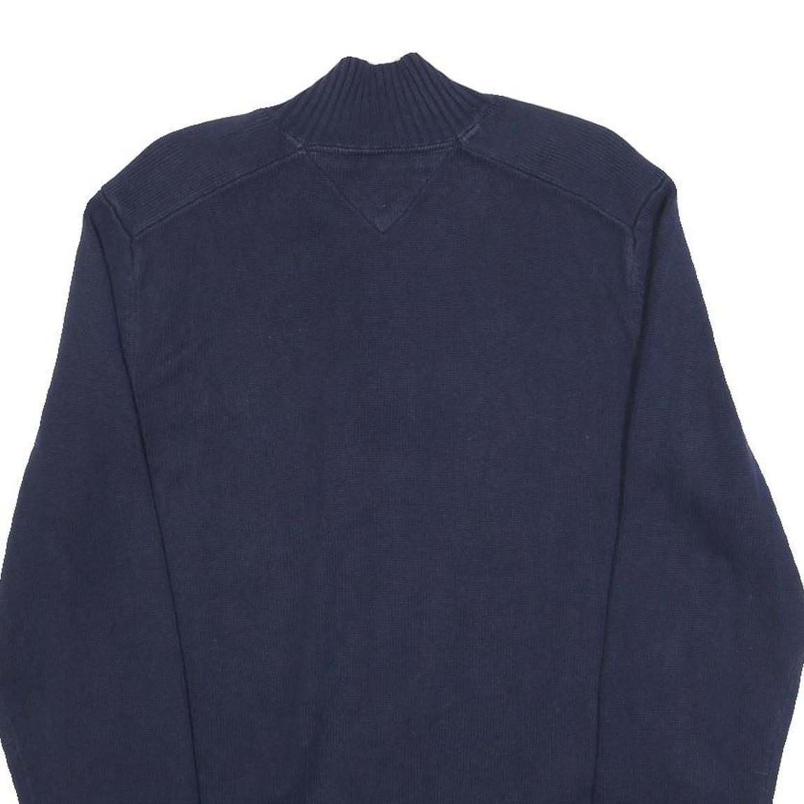 TOMMY HILFIGER Mens Blue Plain Full Zip Crew Neck Basic Knit M Cotton Jumper