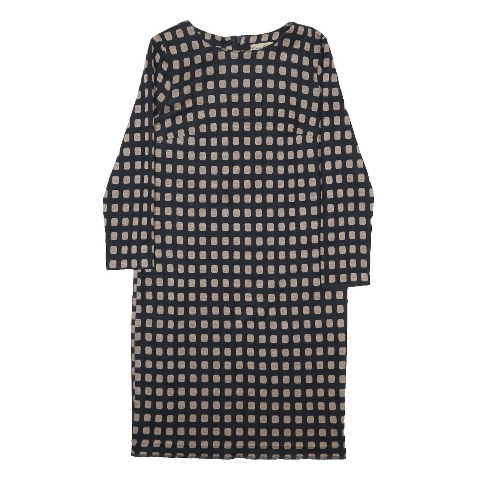 PHASE EIGHT Womens Black & Beige Patterned Day Dress Acrylic Blend Long Sleeve