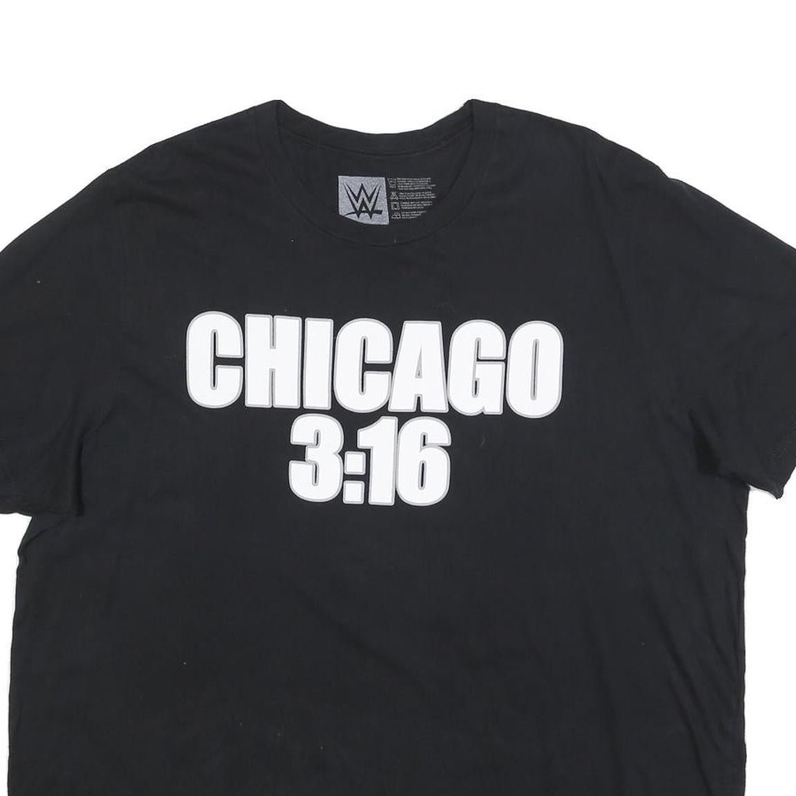 WWE Mens Black Chicago 3:16 Graphic T-Shirt 2XL Short Sleeve Crew Neck Skull