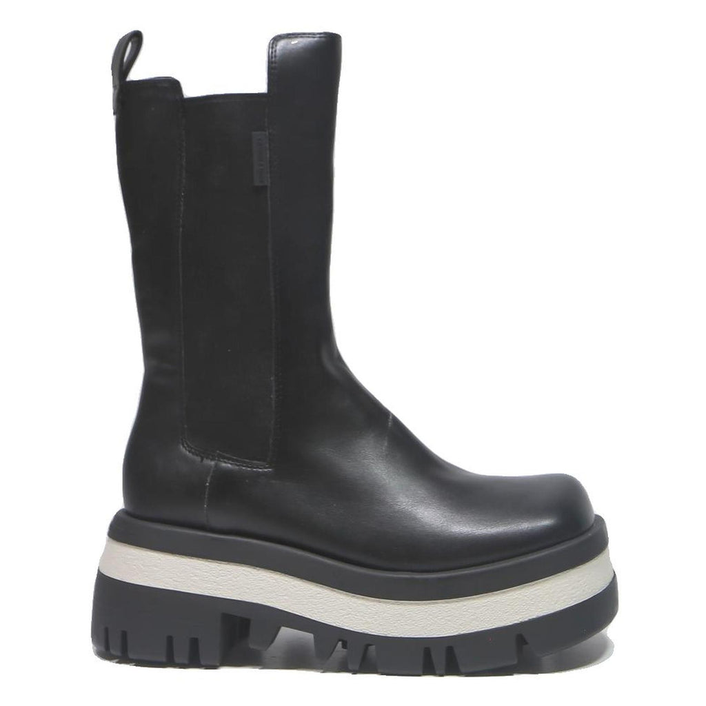 CHARLES & KEITH Womens Chunky Platform Chelsea Boots Black Leather UK 4 Stylish