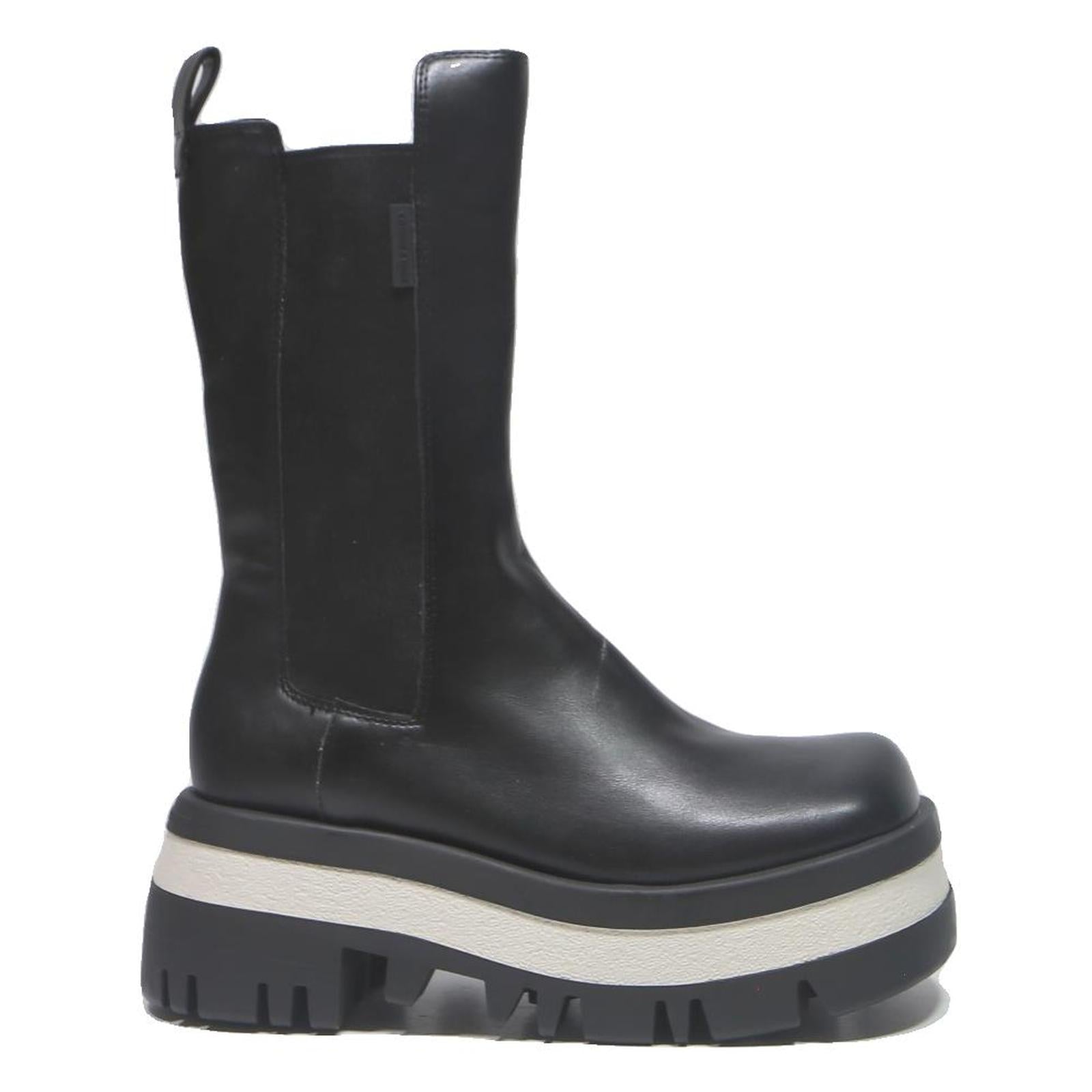 CHARLES & KEITH Womens Chunky Platform Chelsea Boots Black Leather UK 4 Stylish