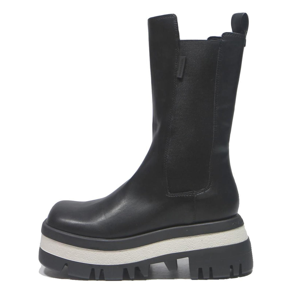 CHARLES & KEITH Womens Chunky Platform Chelsea Boots Black Leather UK 4 Stylish