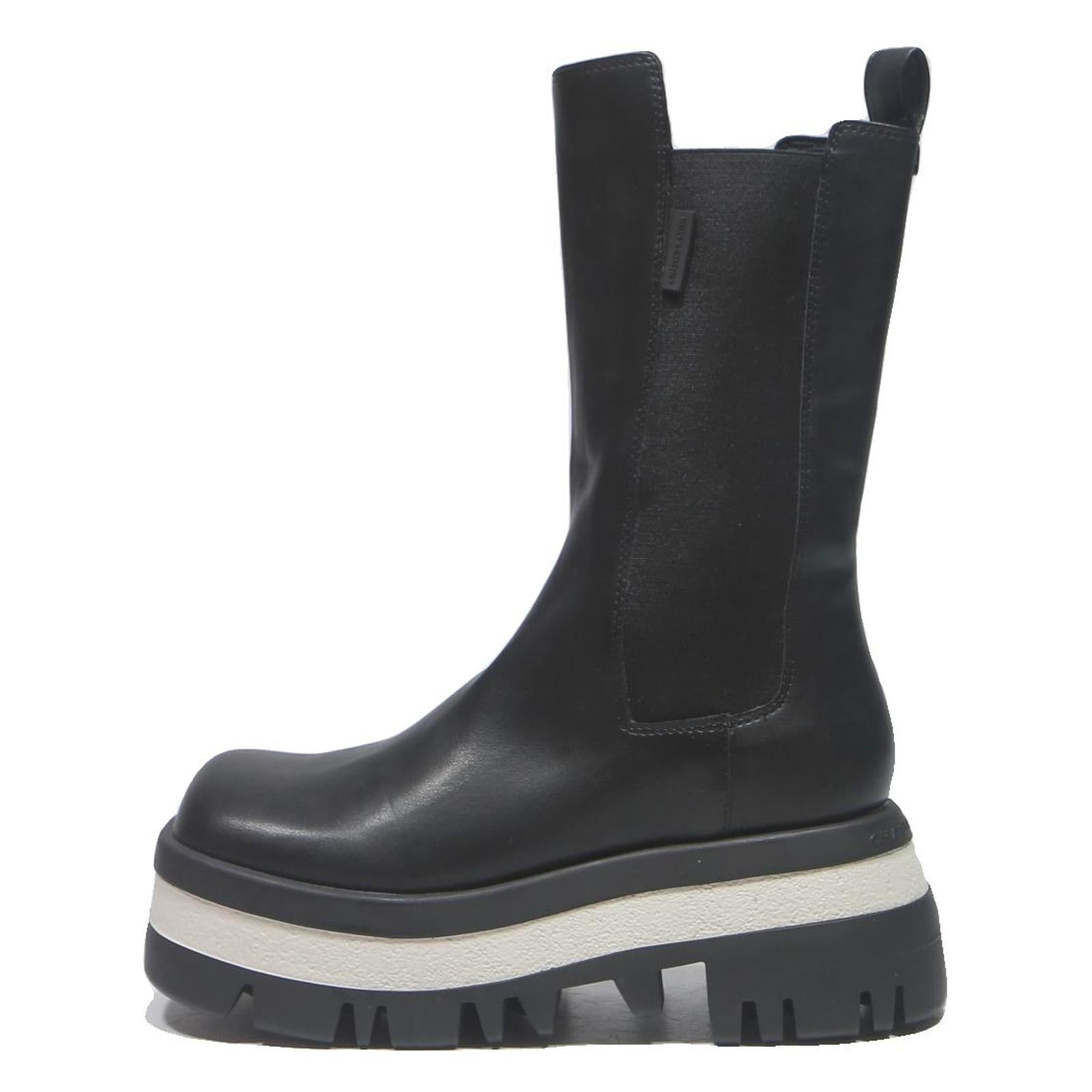 CHARLES & KEITH Womens Chunky Platform Chelsea Boots Black Leather UK 4 Stylish
