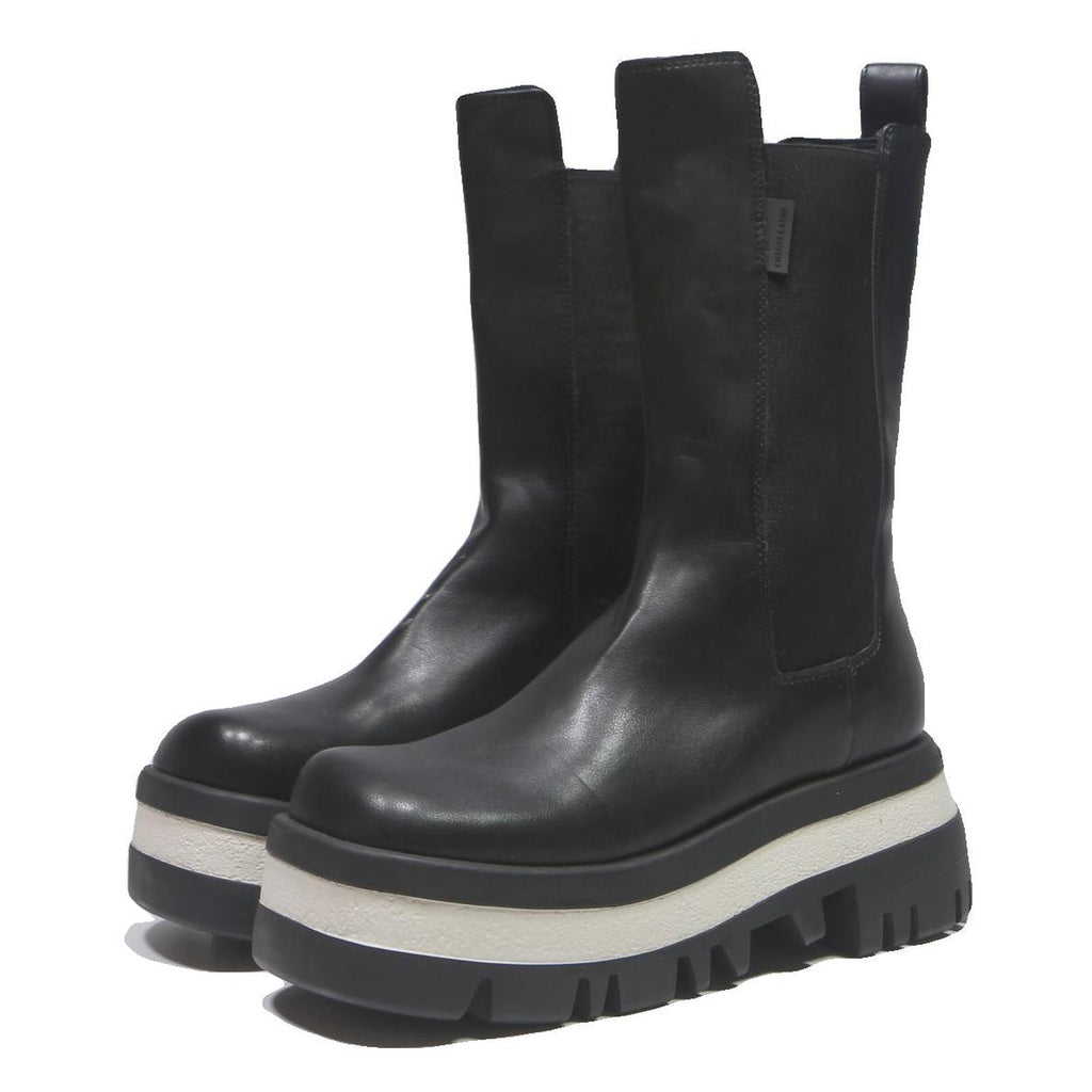 CHARLES & KEITH Womens Chunky Platform Chelsea Boots Black Leather UK 4 Stylish