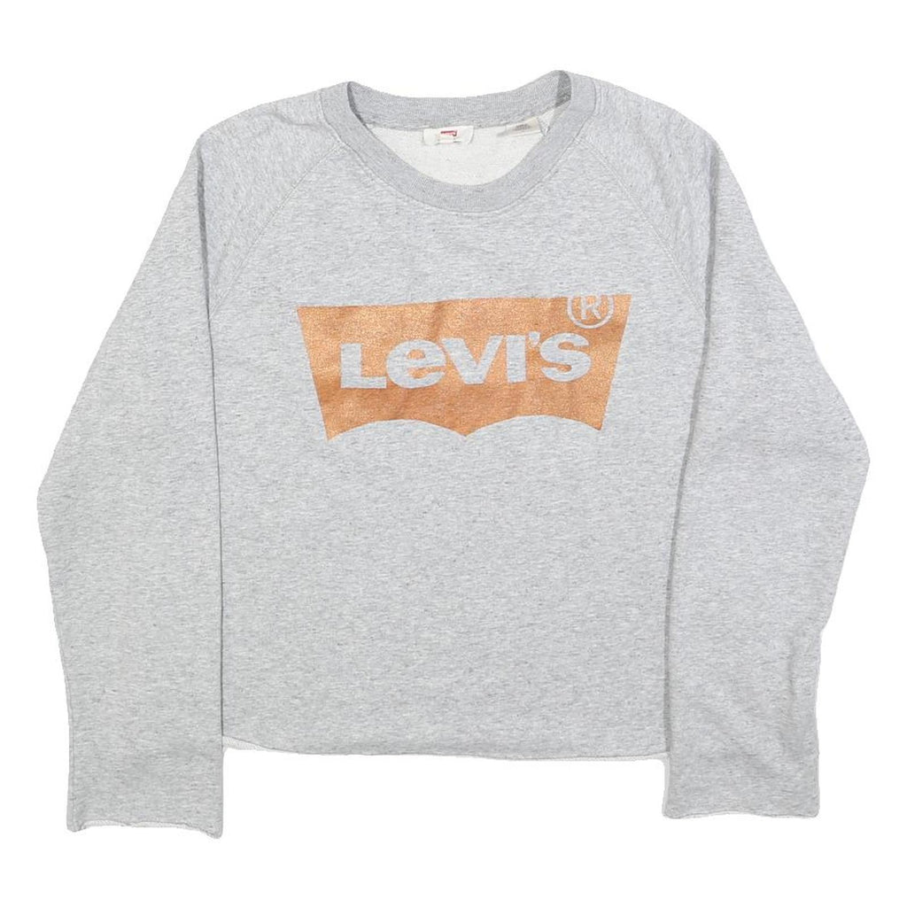 LEVI'S Womens Grey Cotton Blend Sweatshirt M Crew Neck Logo Print Casual