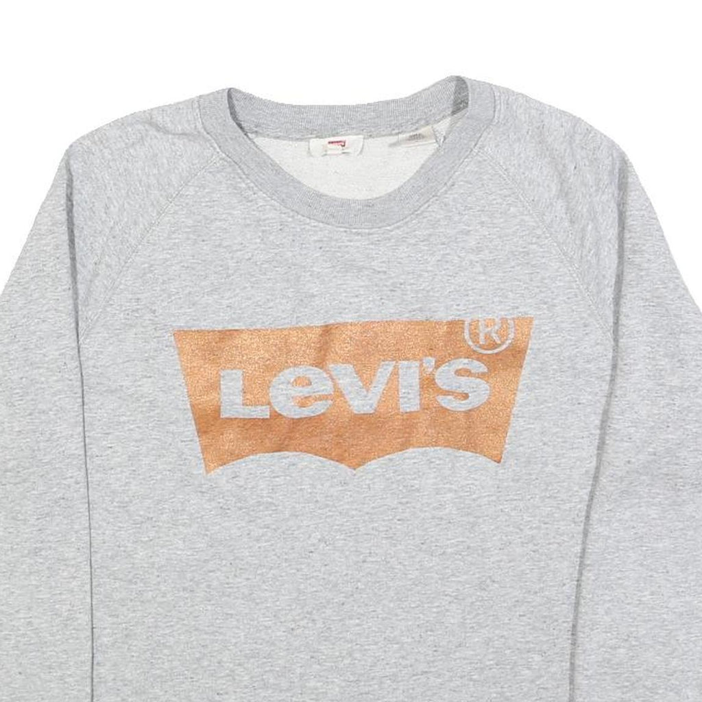 LEVI'S Womens Grey Cotton Blend Sweatshirt M Crew Neck Logo Print Casual