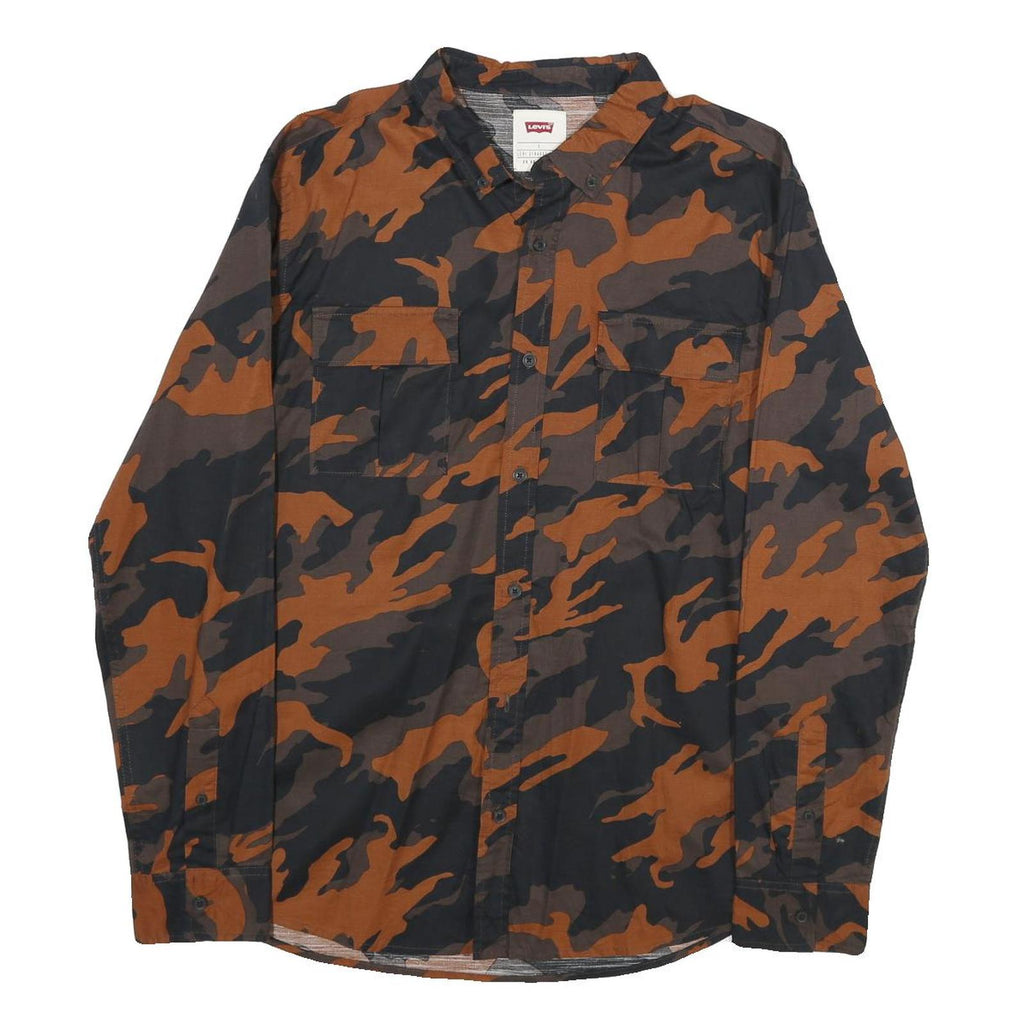LEVI'S Mens Brown & Black Camouflage Shirt L Long Sleeve Button Up Cotton