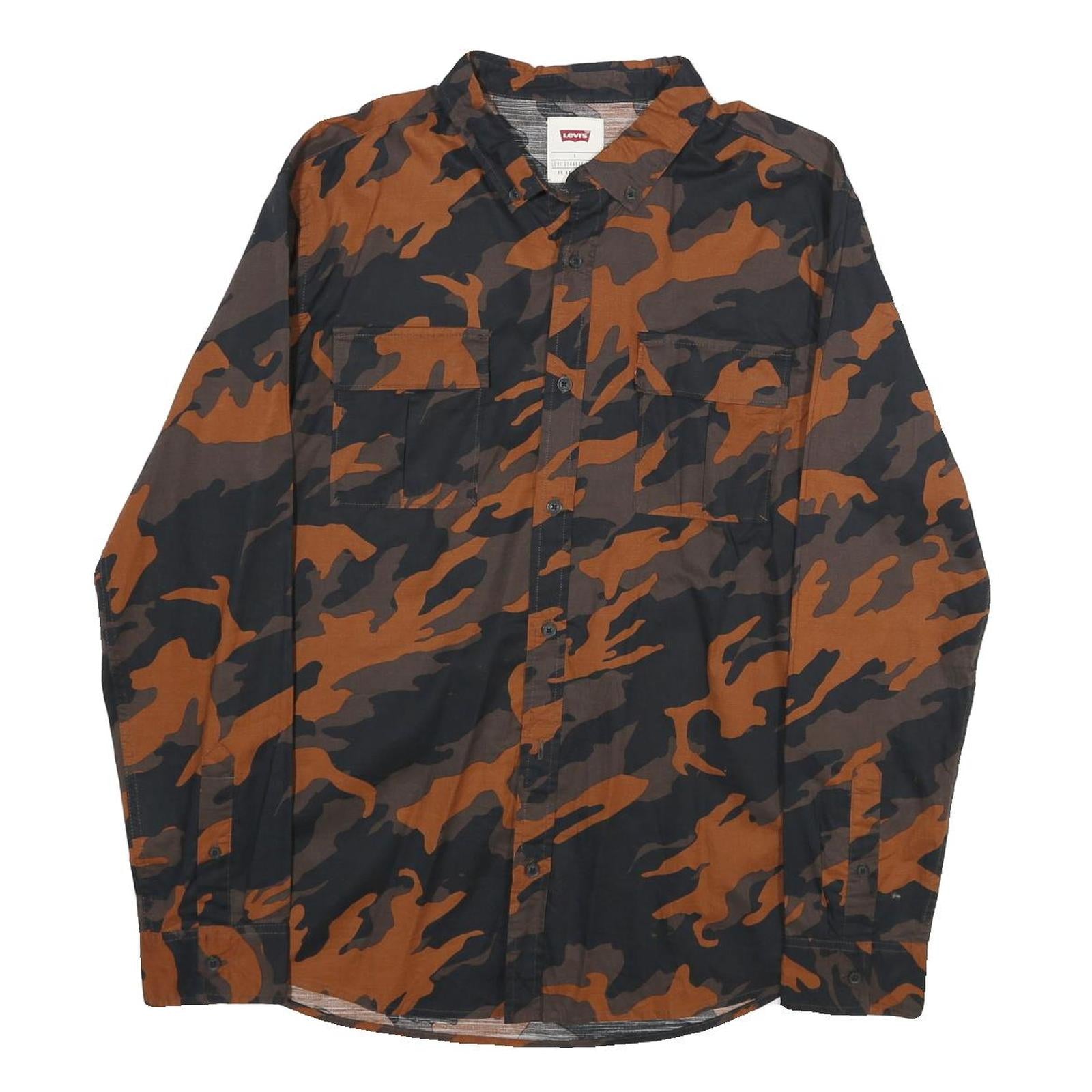 LEVI'S Mens Brown & Black Camouflage Shirt L Long Sleeve Button Up Cotton