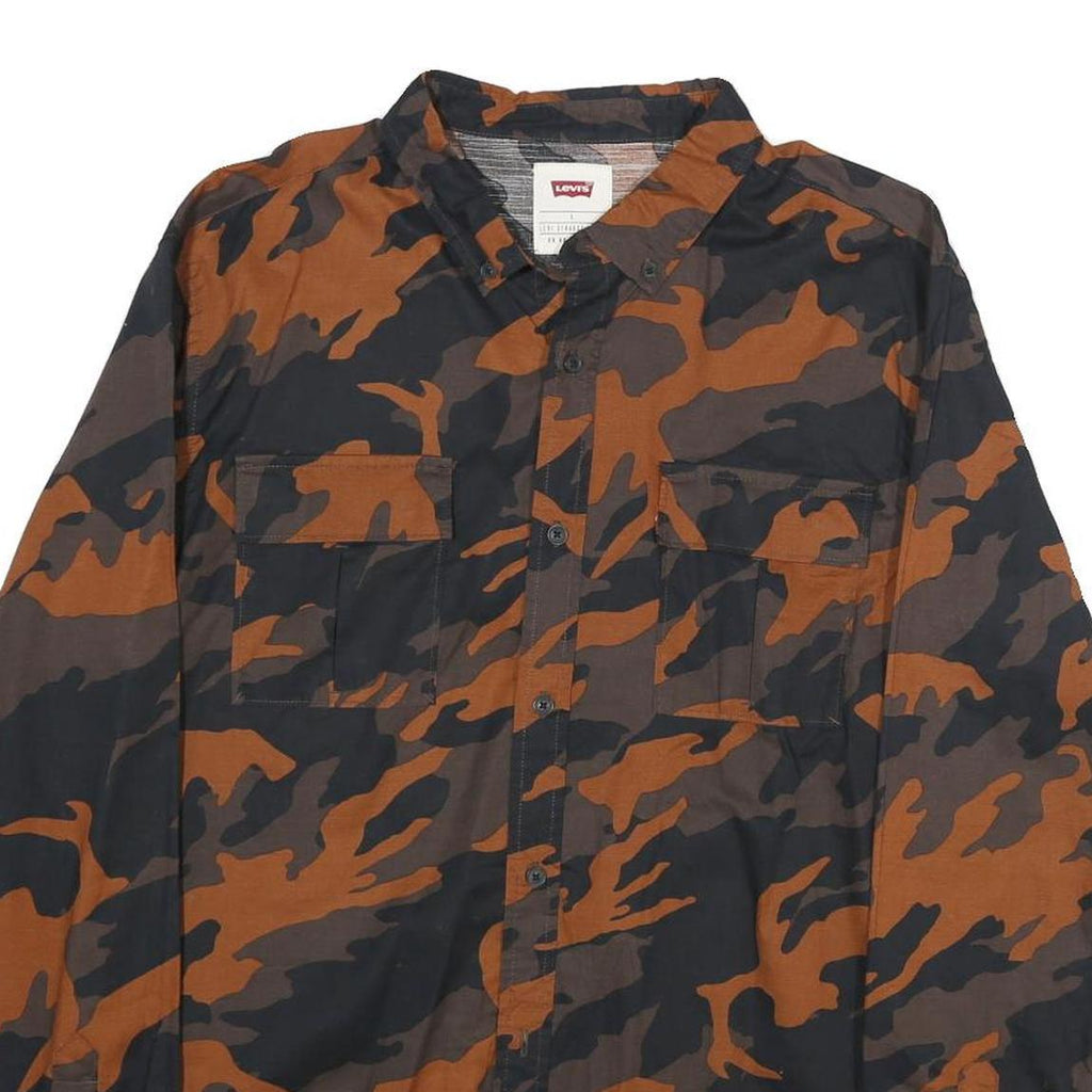 LEVI'S Mens Brown & Black Camouflage Shirt L Long Sleeve Button Up Cotton