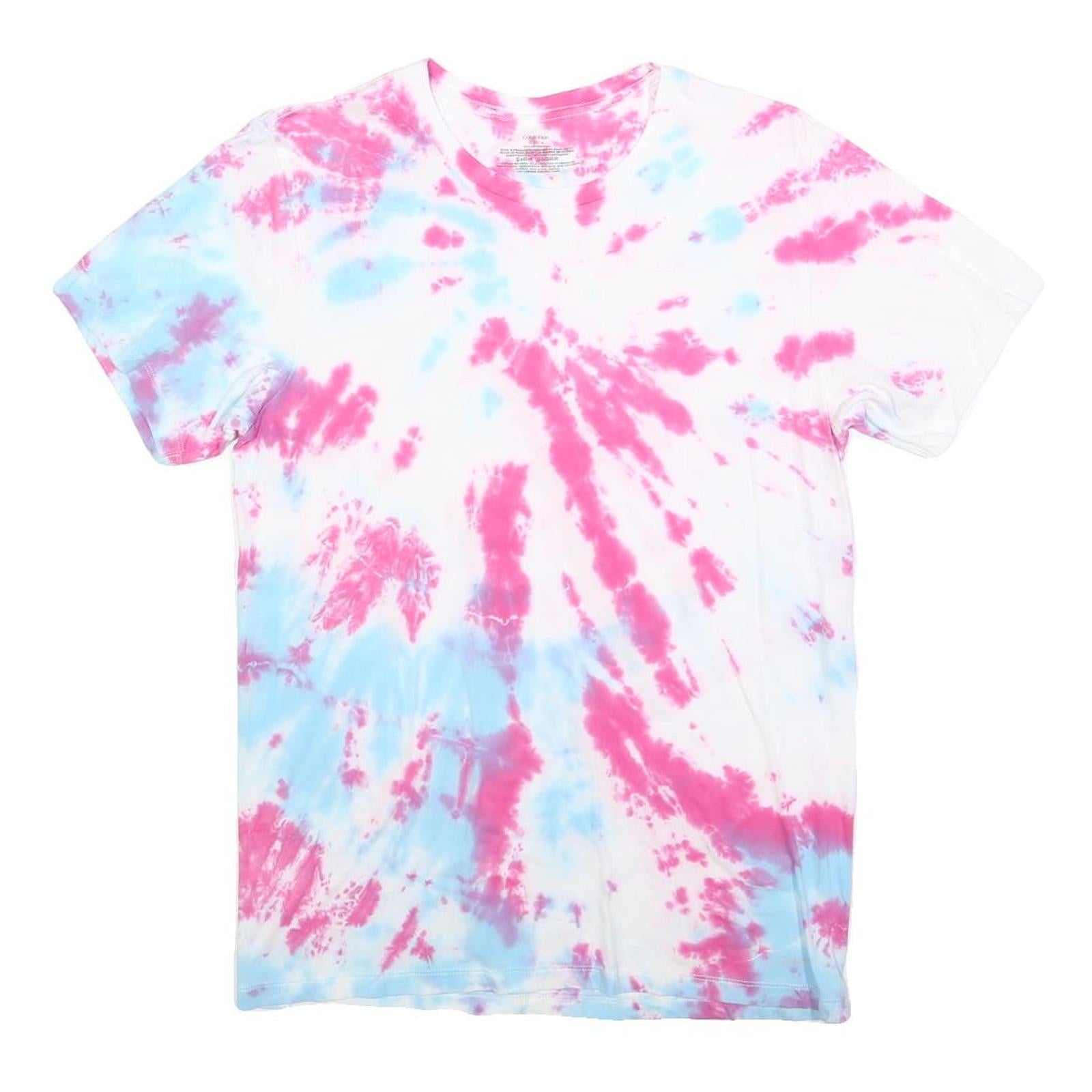 CALVIN KLEIN Mens White & Pink Tie Dye T-Shirt S Short Sleeve Crew Neck Casual