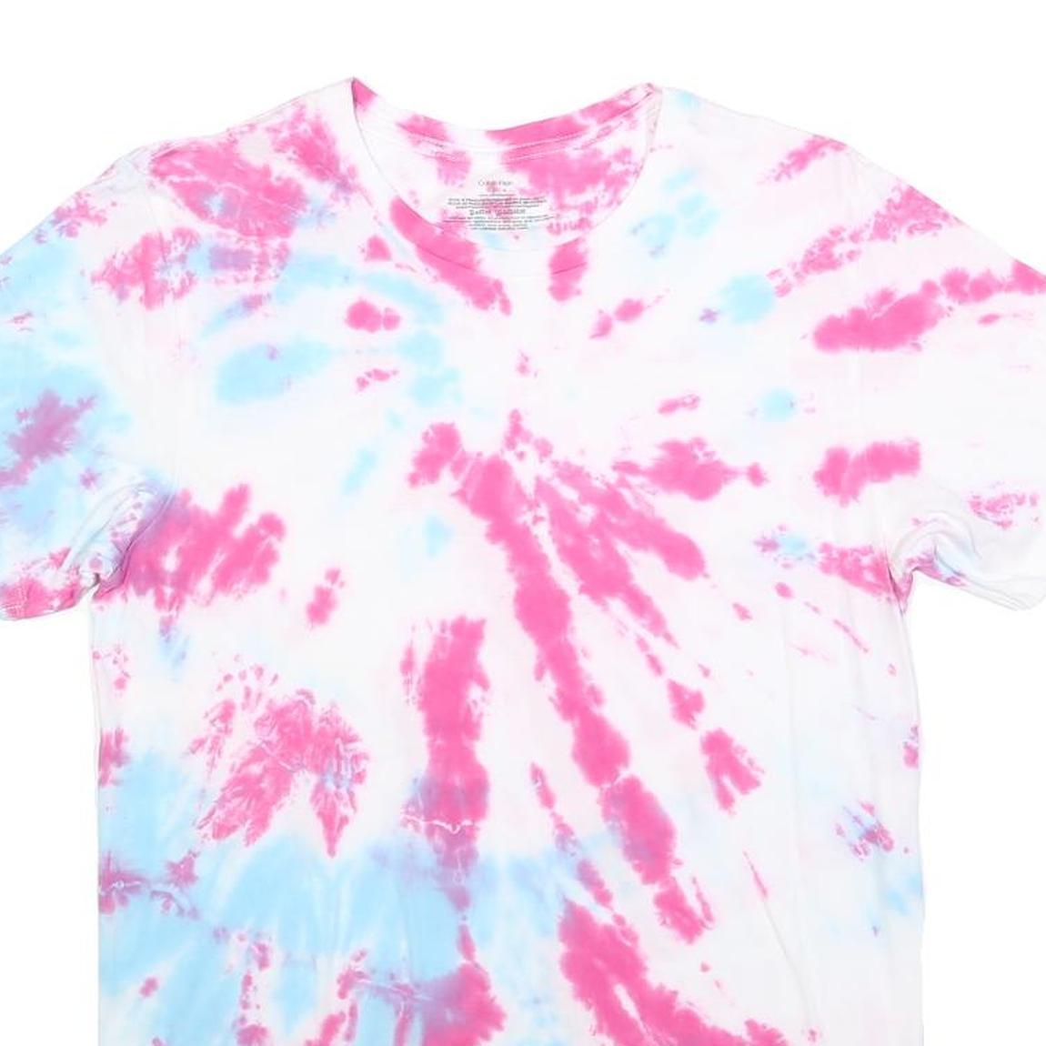 CALVIN KLEIN Mens White & Pink Tie Dye T-Shirt S Short Sleeve Crew Neck Casual