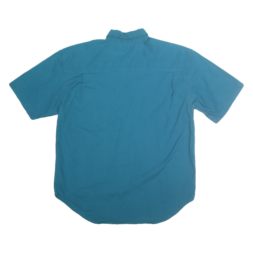 KEY ELEMENTS Mens Blue Cotton Shirt L Button-Down Short Sleeve Casual Summer