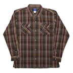 DICKIES Boys Brown & Maroon Plaid Shirt M Cotton Long Sleeve Workwear