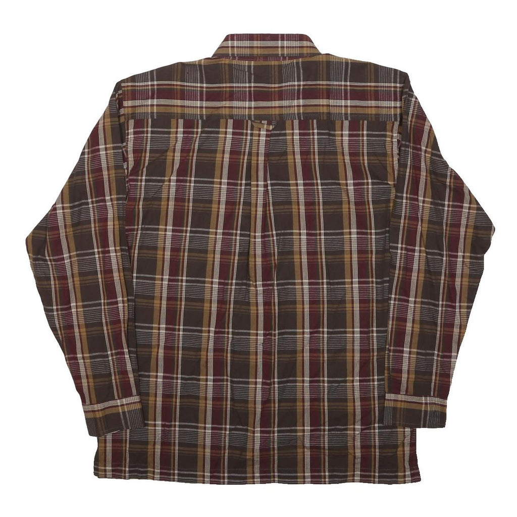 DICKIES Boys Brown & Maroon Plaid Shirt M Cotton Long Sleeve Workwear