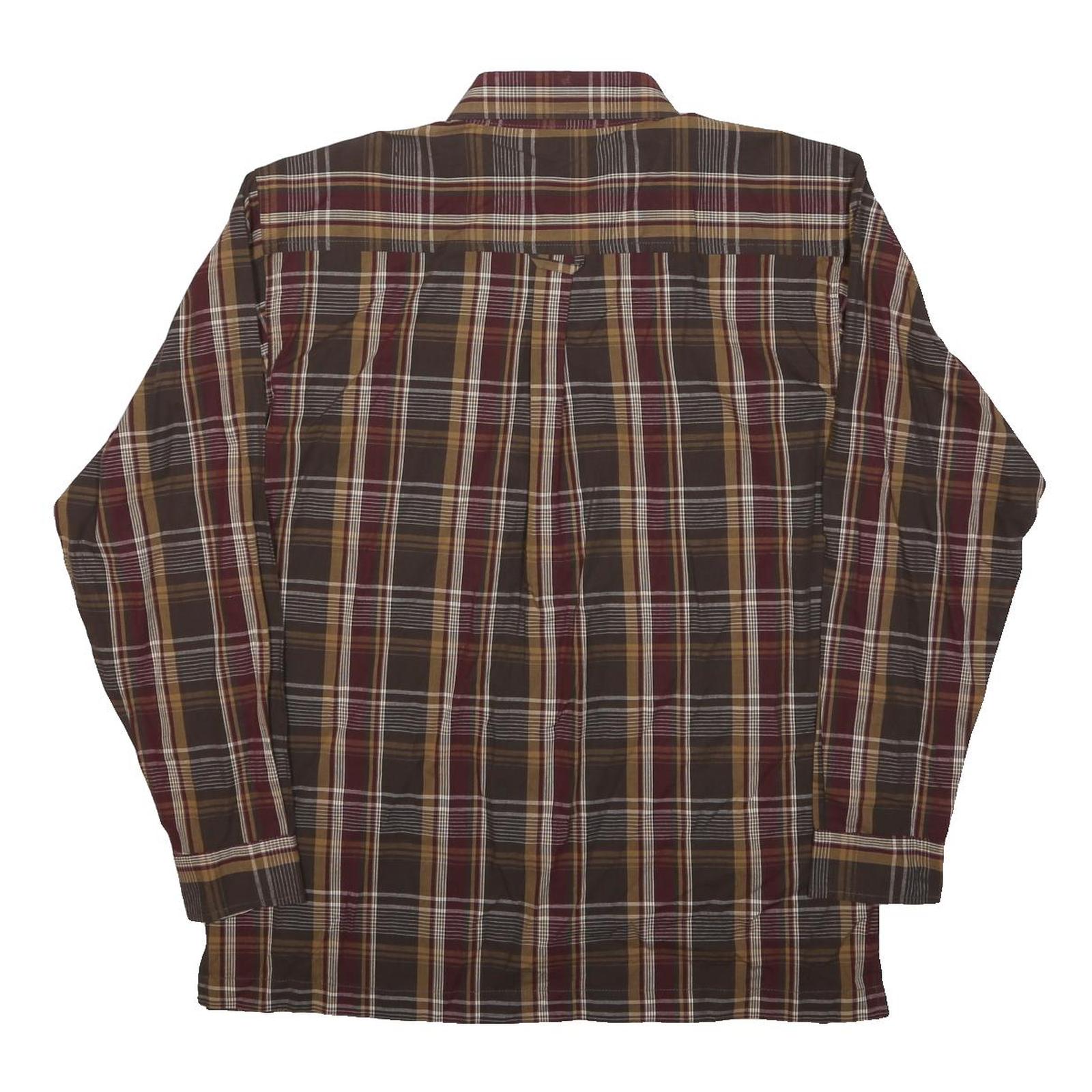 DICKIES Boys Brown & Maroon Plaid Shirt M Cotton Long Sleeve Workwear