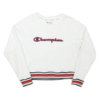 CHAMPION Womens White Crew Neck M Cotton Blend Sweatshirt Raglan Sleeve