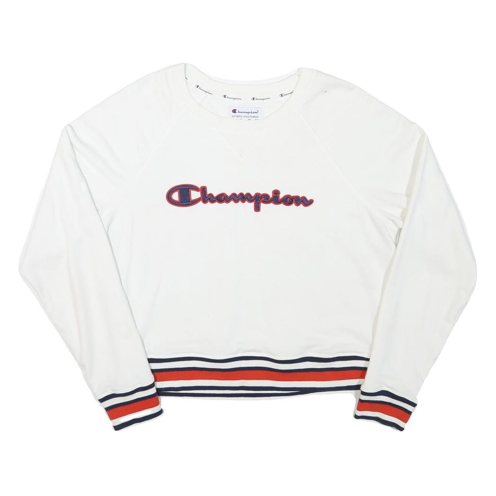 CHAMPION Womens White Crew Neck M Cotton Blend Sweatshirt Raglan Sleeve