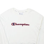 CHAMPION Womens White Crew Neck M Cotton Blend Sweatshirt Raglan Sleeve