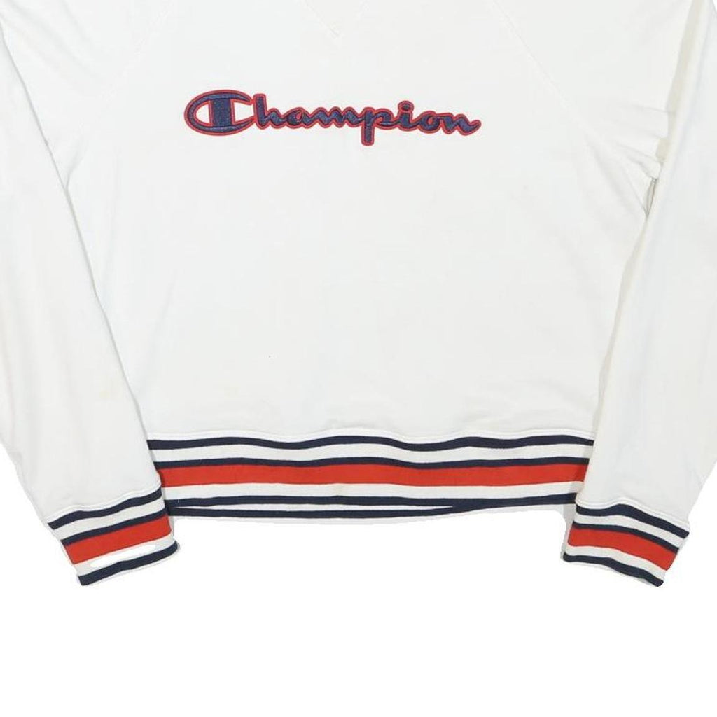 CHAMPION Womens White Crew Neck M Cotton Blend Sweatshirt Raglan Sleeve