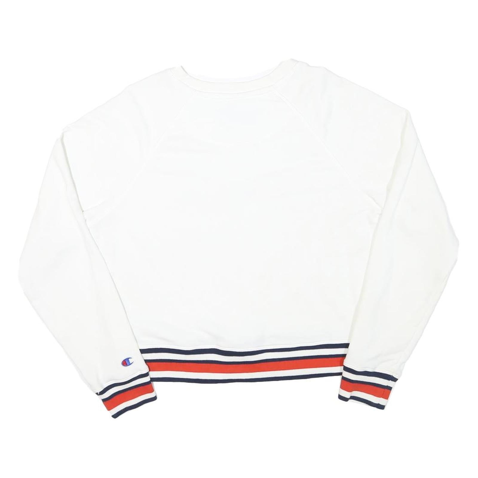 CHAMPION Womens White Crew Neck M Cotton Blend Sweatshirt Raglan Sleeve