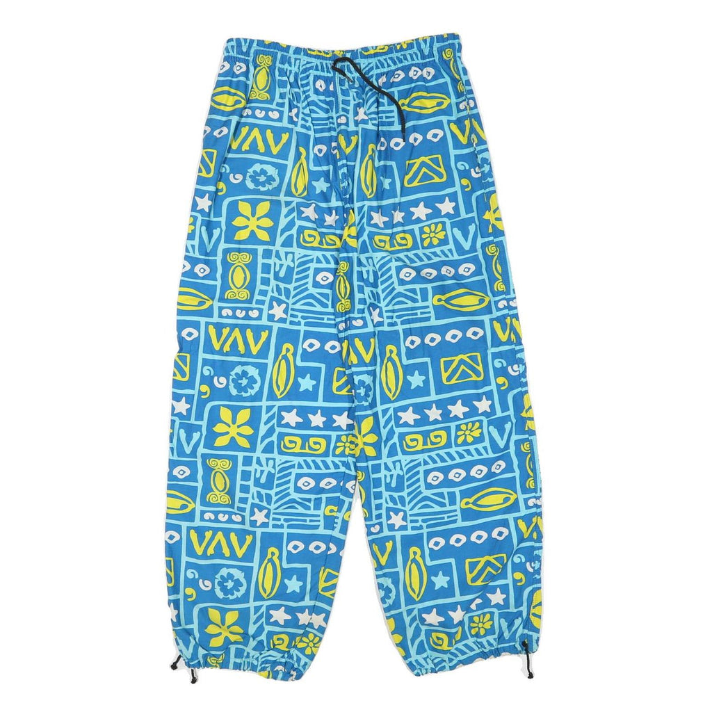 Mens Blue Cotton Blend Relaxed Drawstring Patterned Trousers W28 L26 Casual