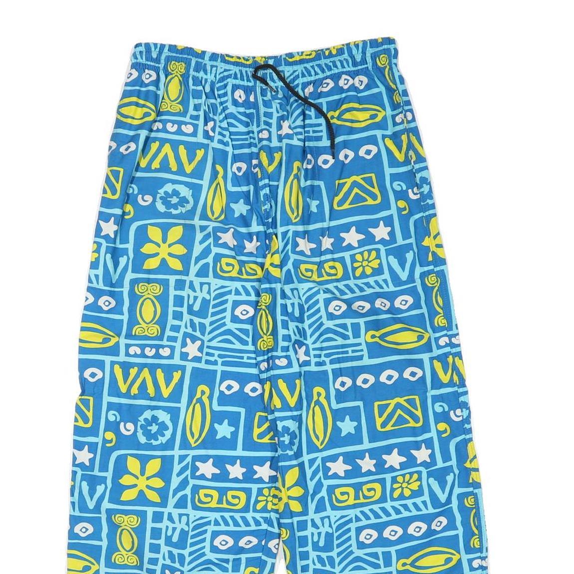 Mens Blue Cotton Blend Relaxed Drawstring Patterned Trousers W28 L26 Casual