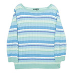 LAUREN RALPH LAUREN Womens Blue & Green Striped Pattern Cotton Cable Knit Jumper